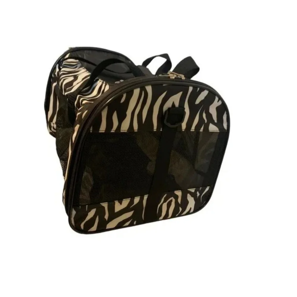 Zebra stripped black white pet carrier with carry strap